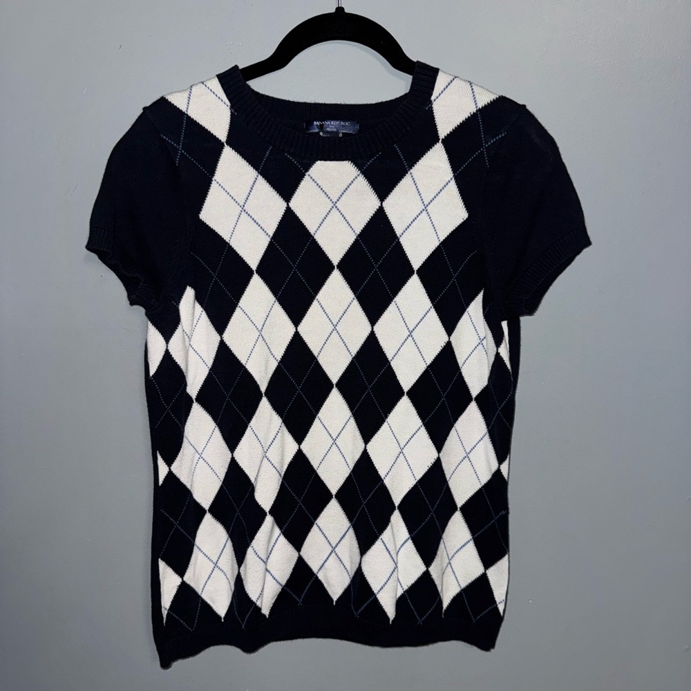 Banana Republic Sweater Top Blue and White Large Petite